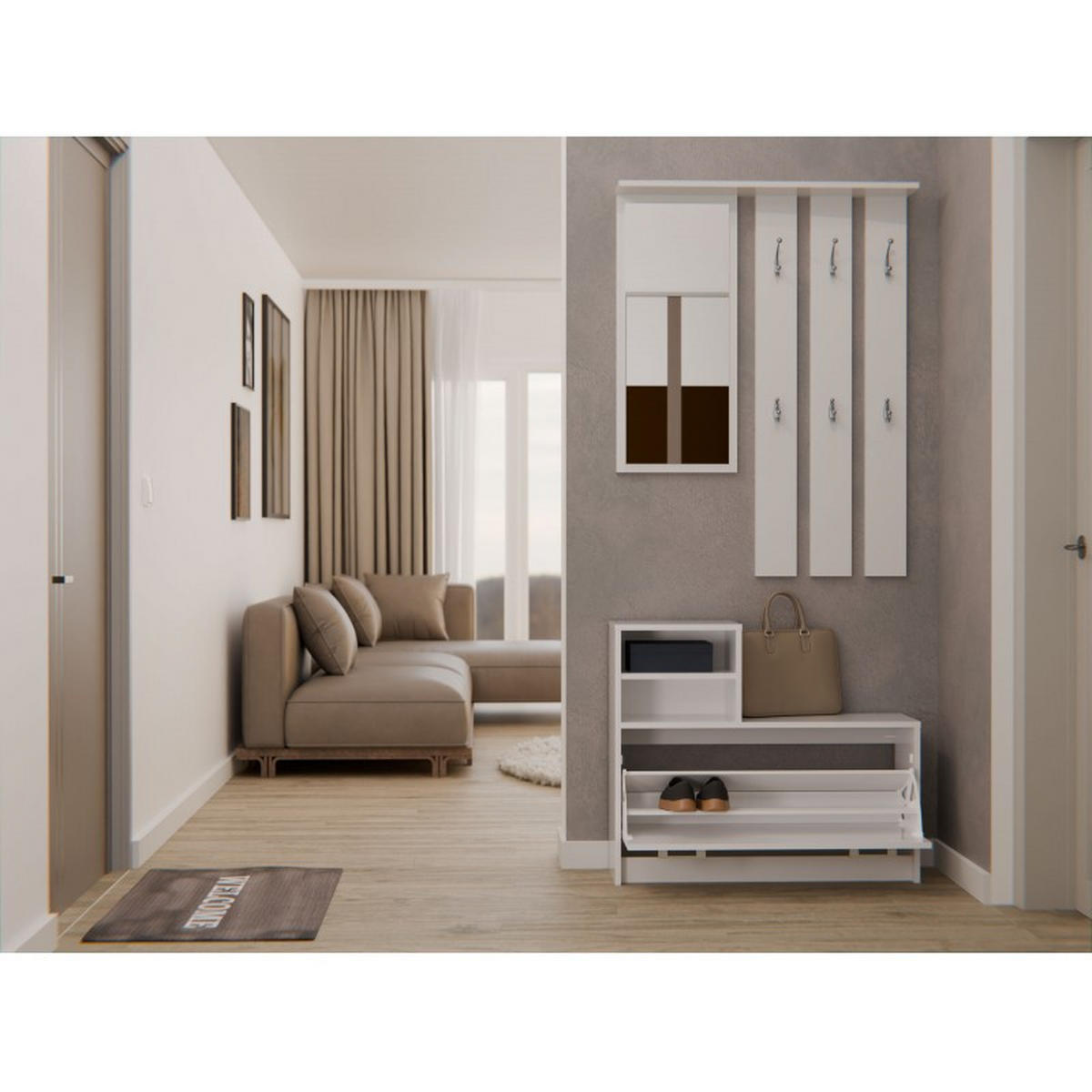 GARDEROBE set de mobilier pentru hol cu oglindă, alb, 85/180/24 - alb, compozit lemnos (85/180/24cm) - RAUMHIRSCH FURNITURE