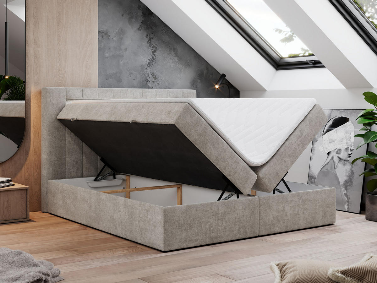 BOXBETT GOLD-5 LED 180/200 Beige Struktur - H3 - Beige, Holz/Textil (180/200cm) - MKS