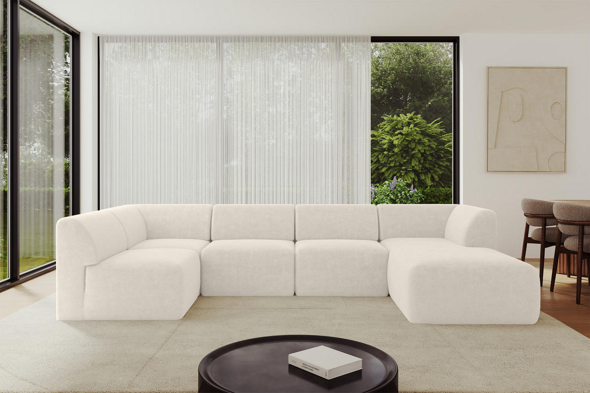 WOHNLANDSCHAFT Ottomane Rechts MOVO-L 345x180x78 cm Hellbeige Tissu - Sandfarben, Holzwerkstoff/Kunststoff (180/78/345cm) - ALTDECOR