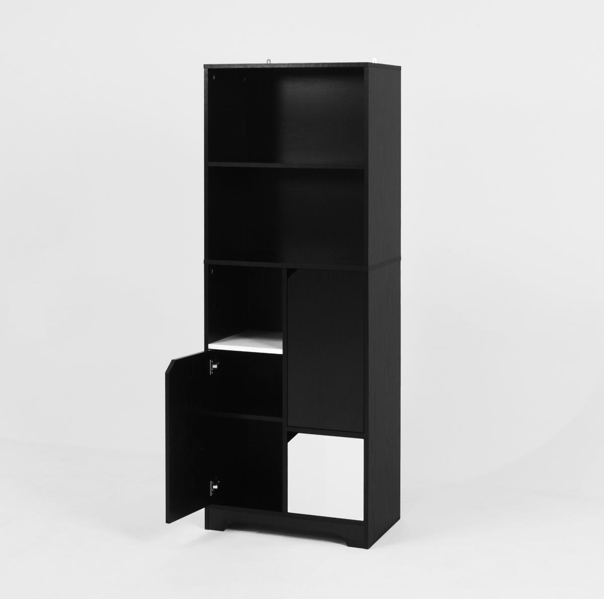 BÜCHERREGAL 60/35/160 cm mit 2 offenen Fächern, Tür und Schubladen aus Holzwerkstoff, Schwarz/Weiß - Schwarz, Holzwerkstoff (60/160/35cm) - Redom