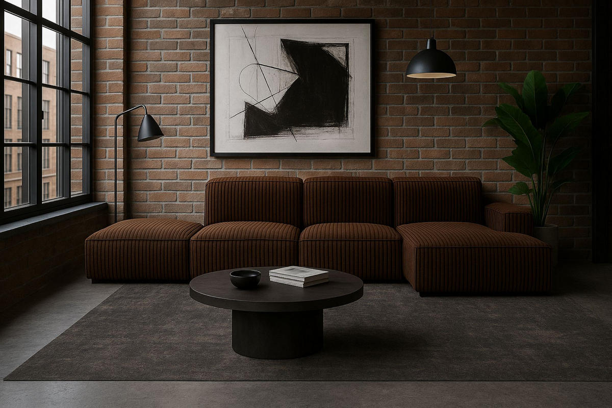 ECKSOFA Cursal L-Form, Stoff Poso, Braun + Hocker, Rechts - Braun, Holz (341/166cm) - Kaiser Möbel