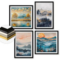 WANDBILDER 4er-Set - 50x50 cm & 40x60 cm Schwarzer Rahmen - Gemalte Abstraktionen der Natur - Schwarz, Kunststoff (50/50cm) - ArtPrintCave