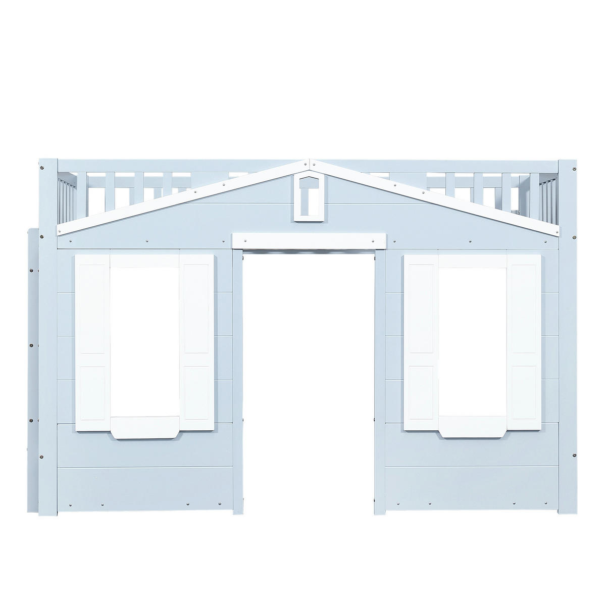 HOCHBETT aus Kiefer und MDF 90x200 cm Weiß/Blau mit flexibel montierbarer Leiter und Fenstergestaltung - Blau, Holzwerkstoff (90/200cm) - Modfu