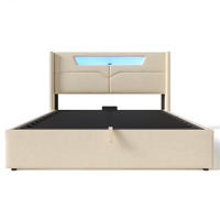 POLSTERBETT 140/200 cm in Beige Linen mit LED-Beleuchtung - Beige, Textil/Metall (140/200cm) - KOMHTOM