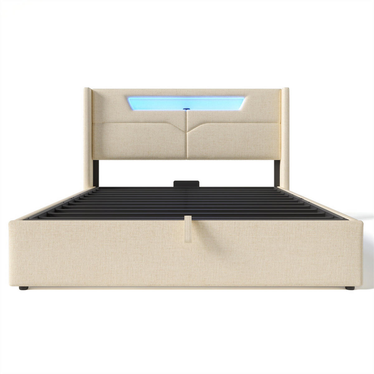 POLSTERBETT 140/200 cm in Beige Linen mit LED-Beleuchtung - Beige, Textil/Metall (140/200cm) - KOMHTOM