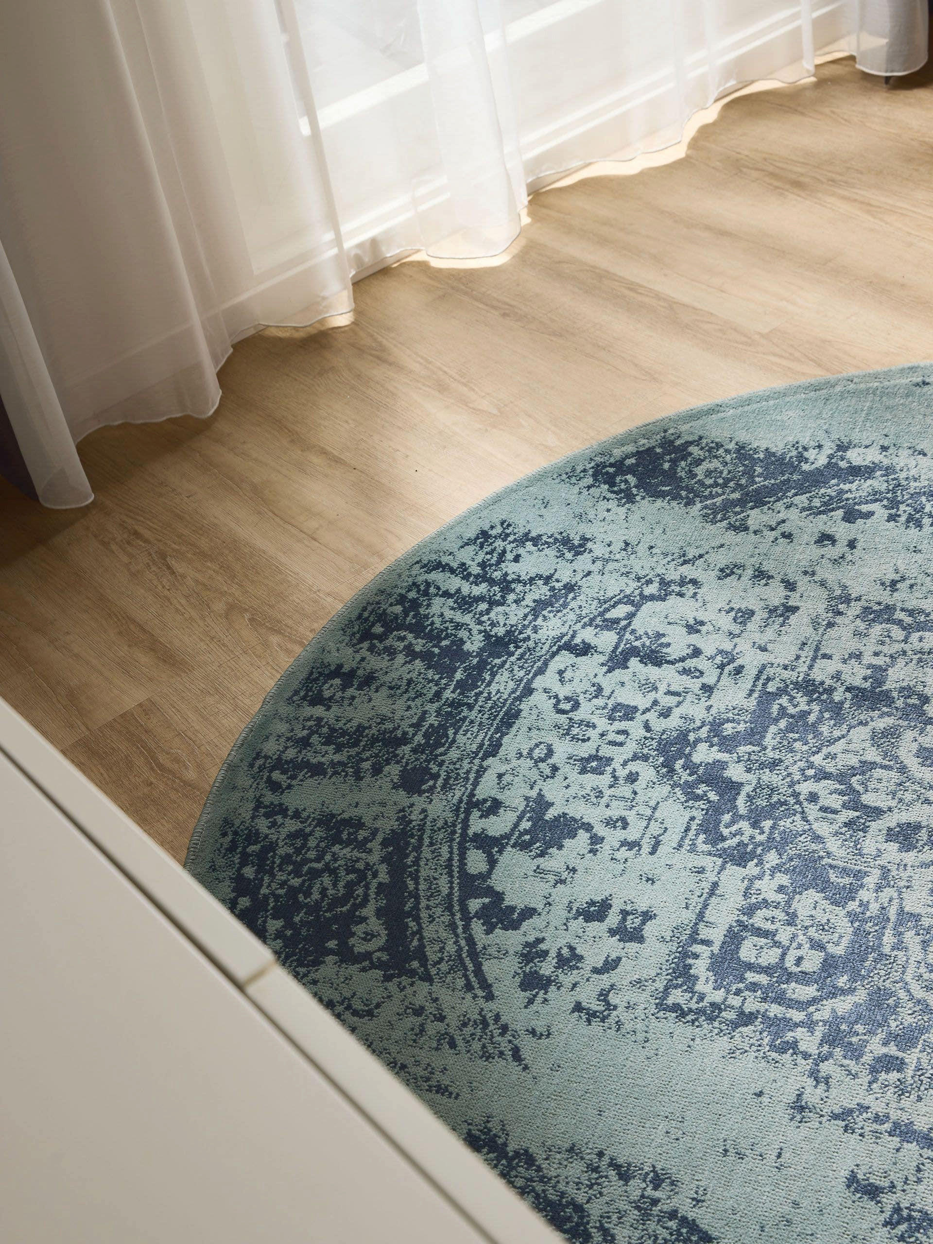 VINTAGE-TEPPICH Suki ø 120 cm rund - Türkis, Kunststoff (120/120cm) - benuta