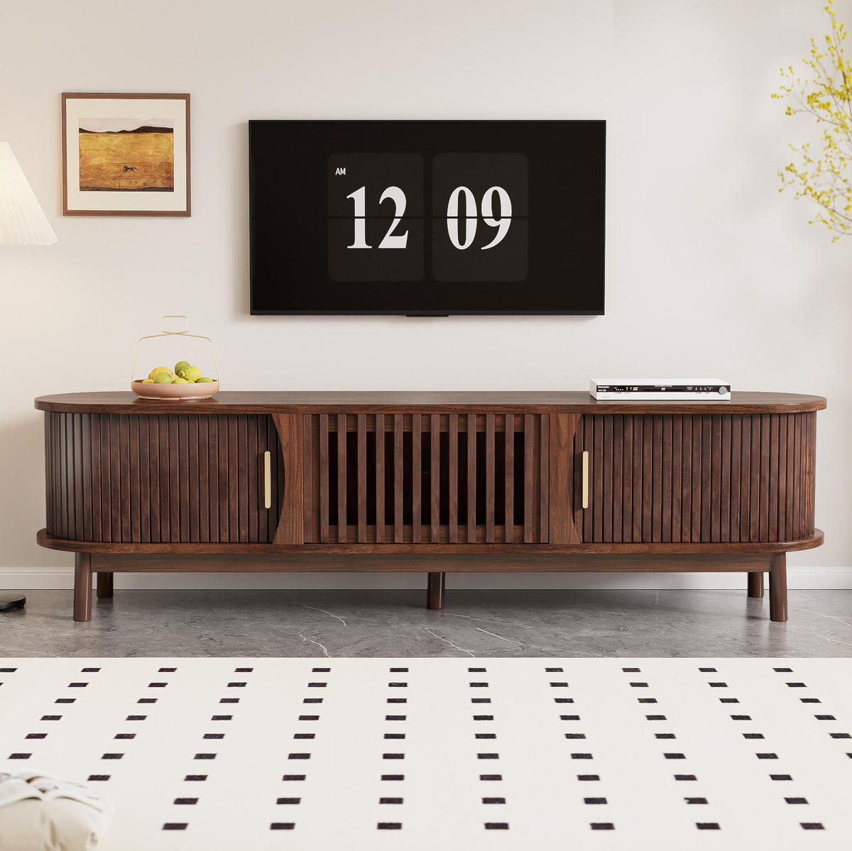 TV-LOWBOARD aus MDF 165x39,5x46 cm Braun mit Schiebetüren, Klapptür und 3 Staufächern - Braun, Holzwerkstoff (165/46/39.5cm) - Modfu