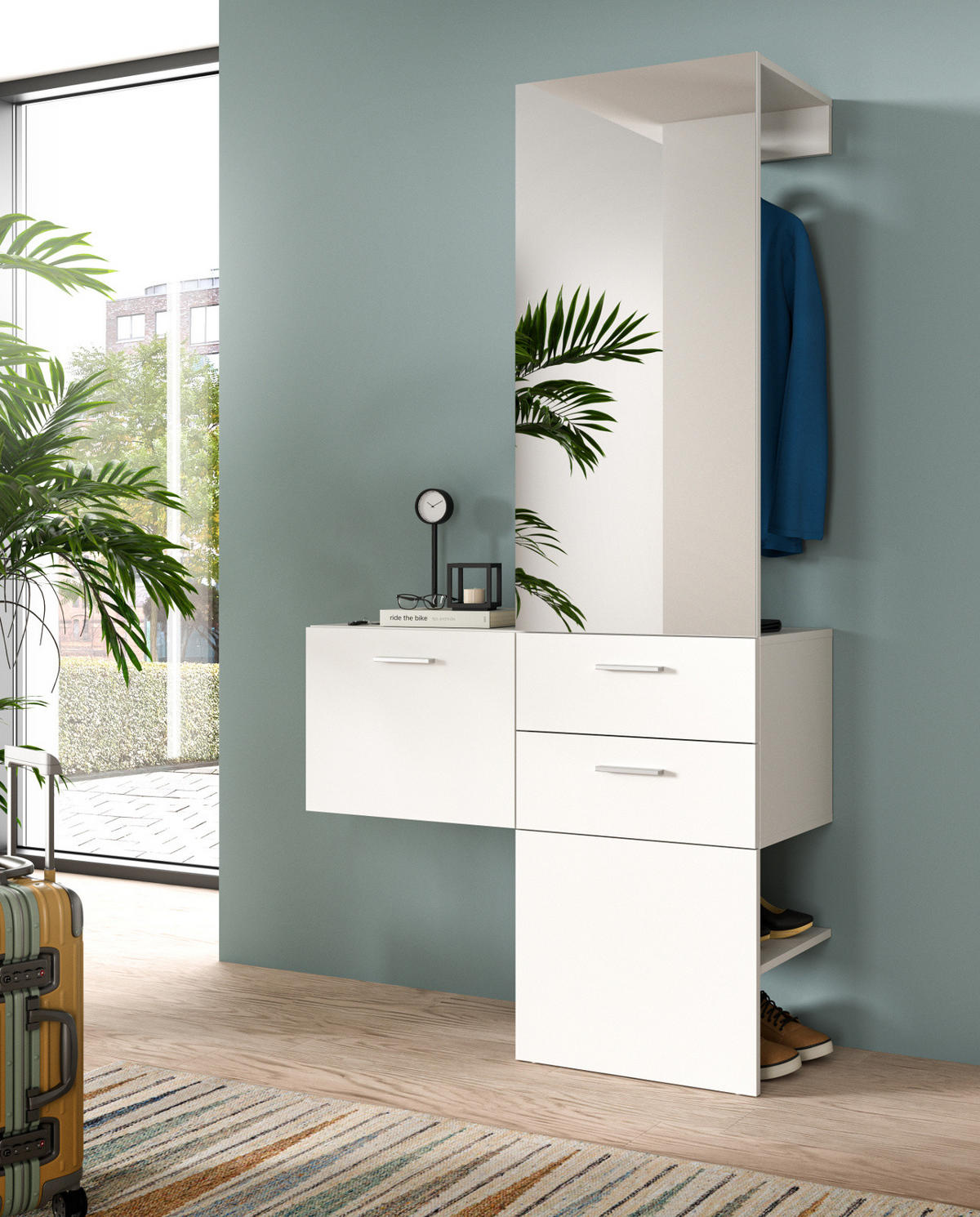 GARDEROBE Set weiß 104 x 190 cm, Komplettset 2-teilig mit Spiegel - Silberfarben/Weiß, Glas/Holzwerkstoff (104/190/36cm) - Inn.Furn