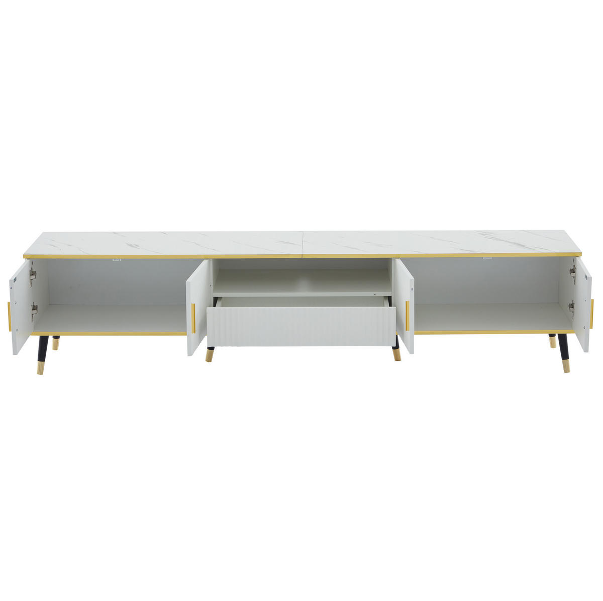 TV-SCHRANK 200/40/46 cm weiß mit Marmoroptik mit 2 Türen und 1 Schublade - Weiß, Holzwerkstoff (200/46/40cm) - OKWISH