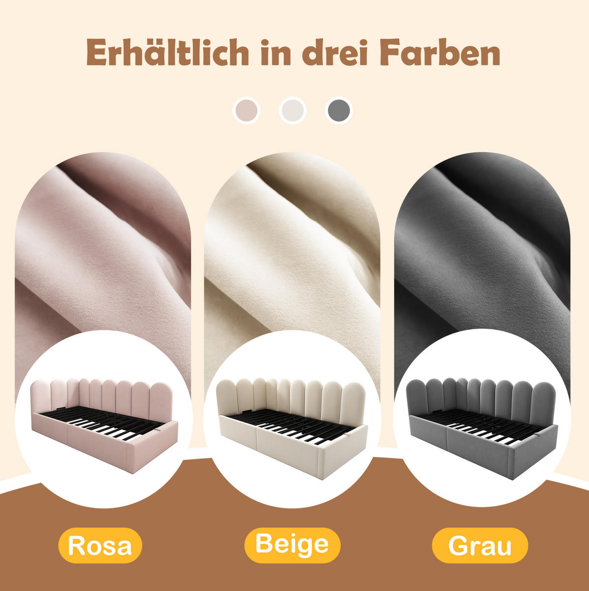 POLSTERBETT 90/200 cm Grau aus Samt mit Stauraum - Grau, Textil (90/200cm) - OKMYHOME