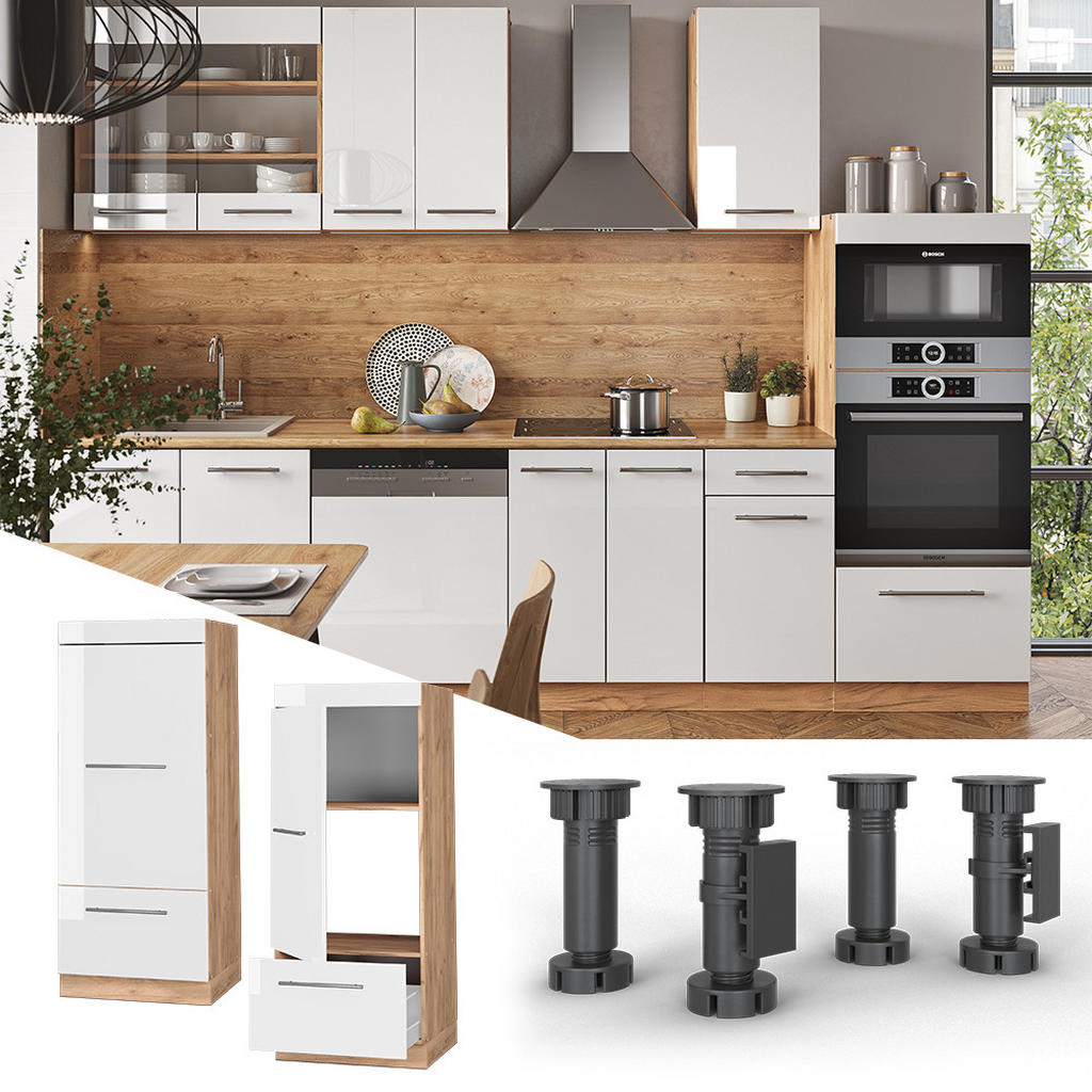 Thumbnail - Vicco Mikrowellenschrank, Weiß Hochglanz, Honigeiche, Holzwerkstoff, 3 Fächer, 1 Schubladen, Rechteckig, 60x153.6x58.1 c...