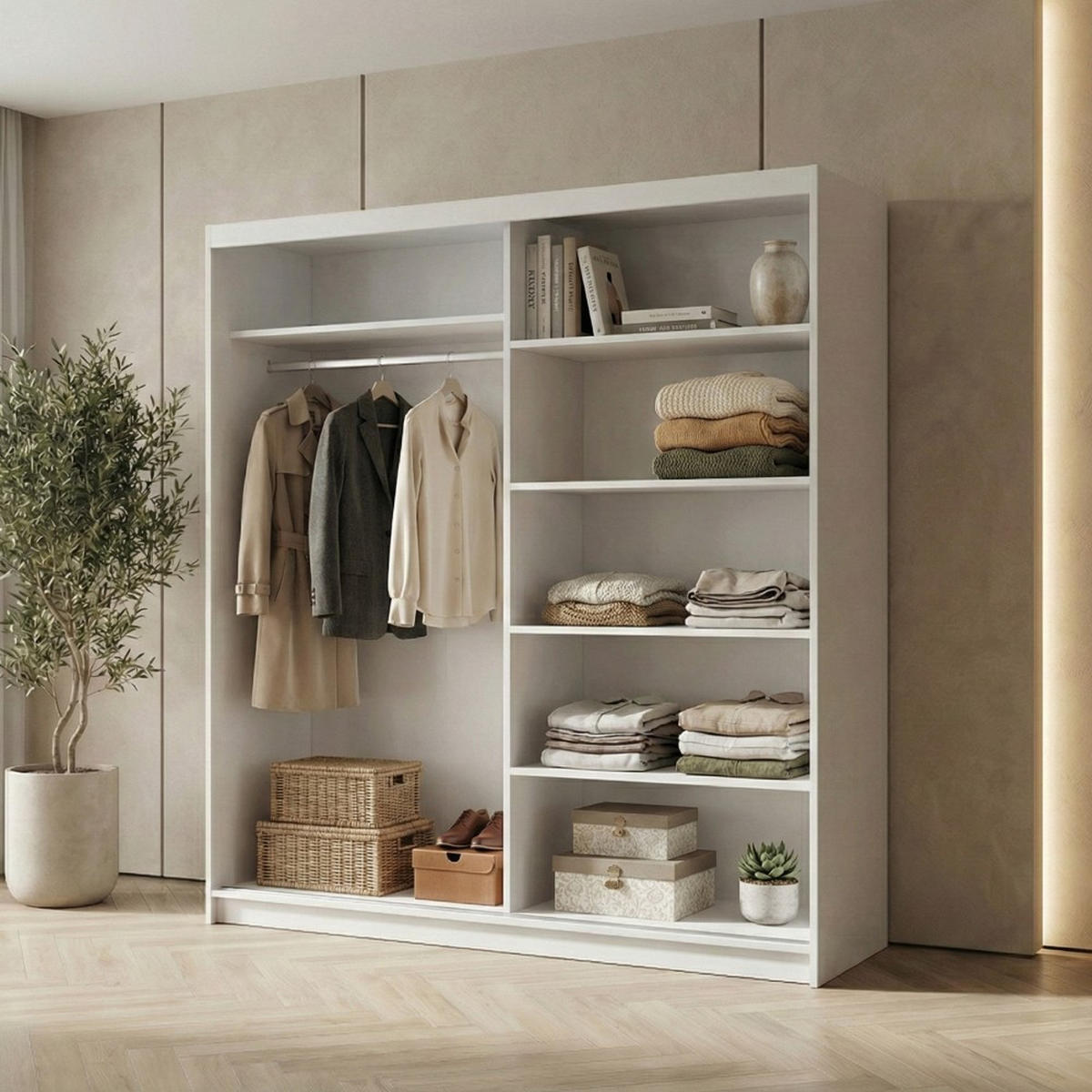 SCHWEBETÜRENSCHRANK Hela mit 2 Türen. 180 cm, Weiß - Weiß, Holzwerkstoff (180/205/60cm) - Beautysofa