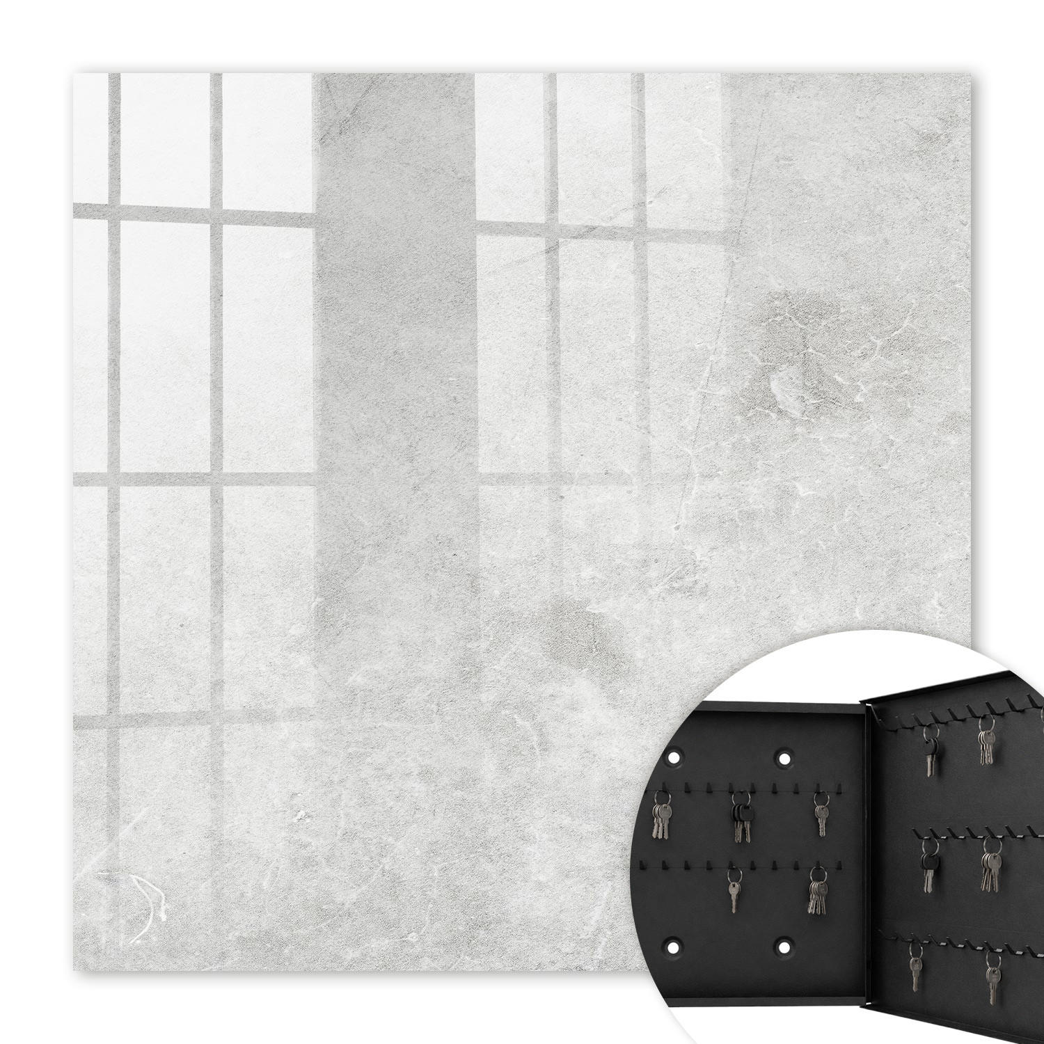 SCHLÜSSELBOX Schwarz 30x30 cm- Türöffnung nach rechts - Grauer Stein - Grau, Metall (30/30/5cm) - TULUP