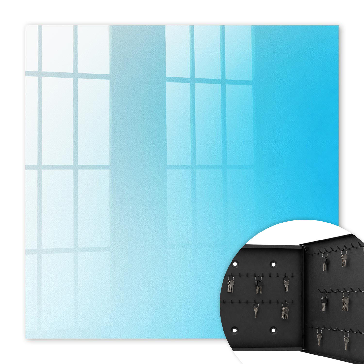 SCHLÜSSELBOX Schwarz 30x30 cm- Türöffnung nach rechts - Blauer Farbverlauf - Blau, Metall (30/30/5cm) - TULUP