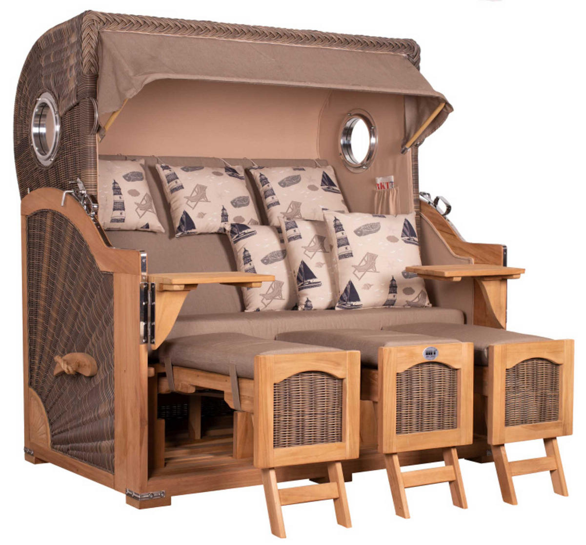 STRANDKORB XXL Düne Grande Teak PE Grey - Braun, Metall (170/170/95cm) - Mr. Deko