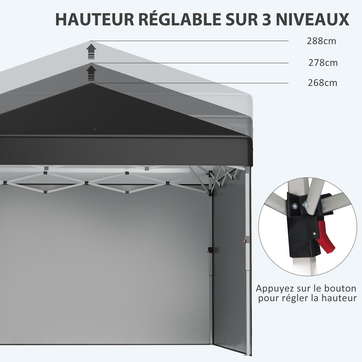 PAVILLON DE-13984 Pop-up 3/3 m, höhenverstellbar UV30+ - Schwarz, Textil (297/288/297cm) - ComfortXL
