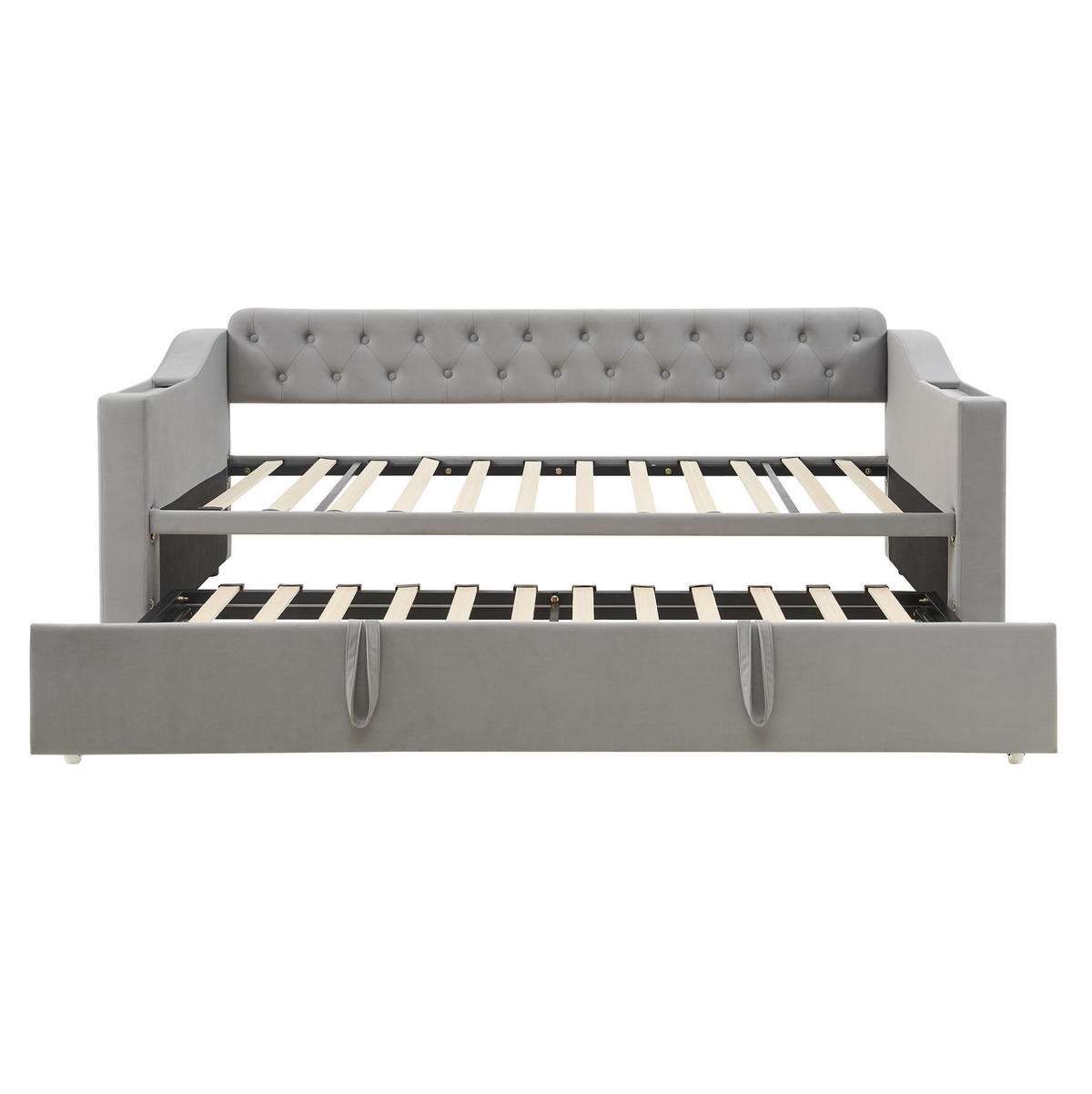 POLSTERBETT 90/190 cm Grau aus Samtstoff mit USB-Ladeanschluss - Grau, Textil (90/180cm) - OKMYHOME