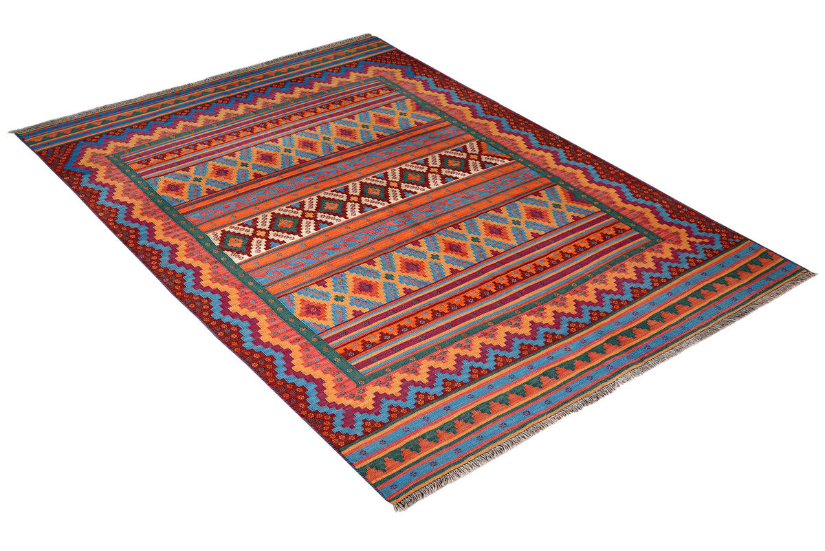 HANDWEBTEPPICH Sumak Sirdjan Kelim Bunt 229/156 cm Schurwolle - Multicolor, Textil (156/229cm) - Looma