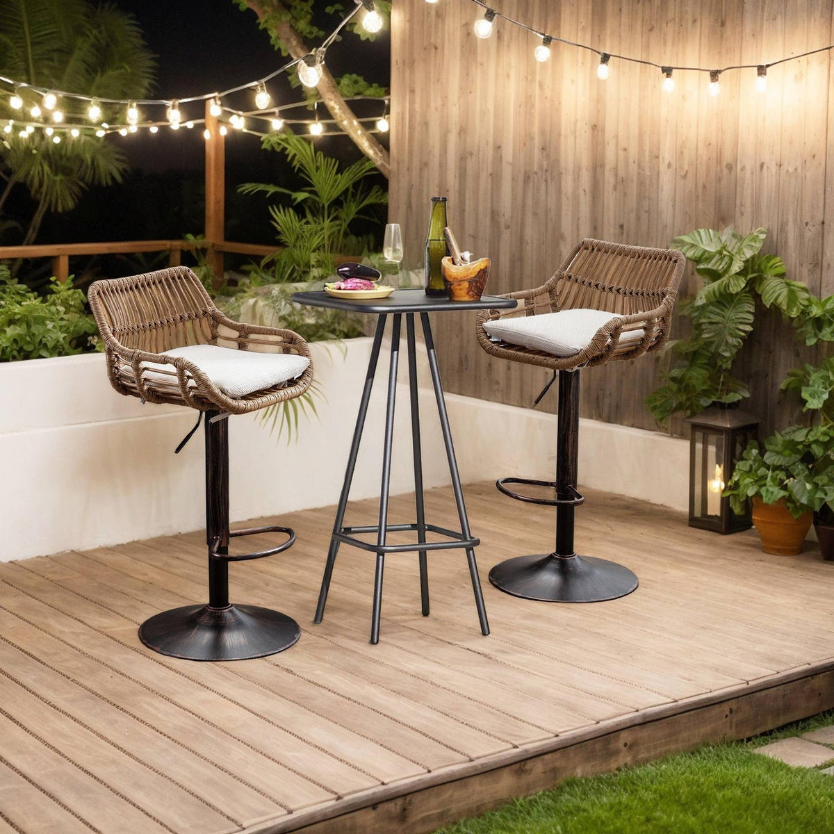 BARHOCKER,DREHSTUHL,RATTAN 360° drehbar, 2er-Set,Beige - Beige, Metall (38/109/39cm) - LVHOM