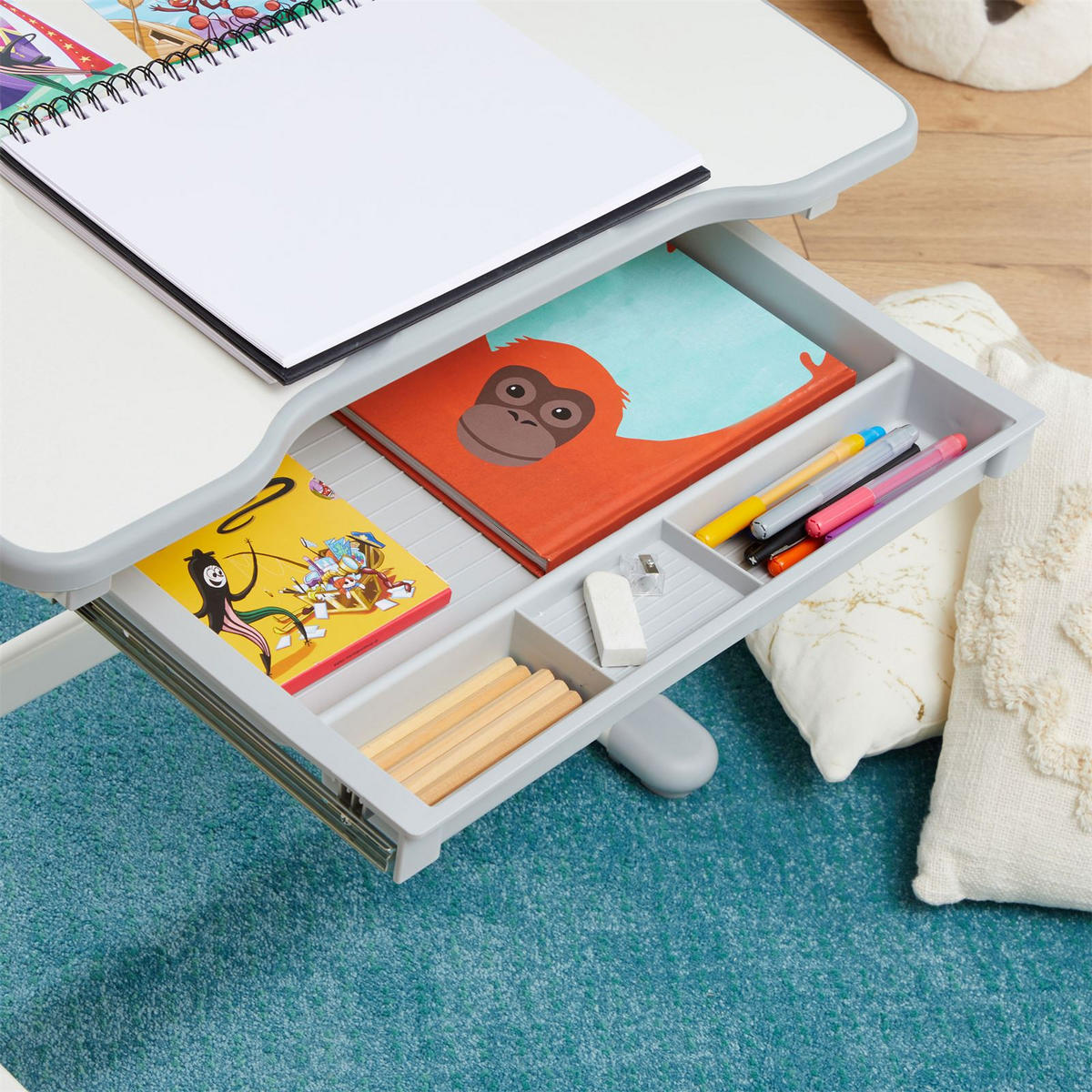 KINDERSCHREIBTISCH VITA - Weiß/Grau, Holzwerkstoff/Metall (67/54/48cm) - CARO-Möbel