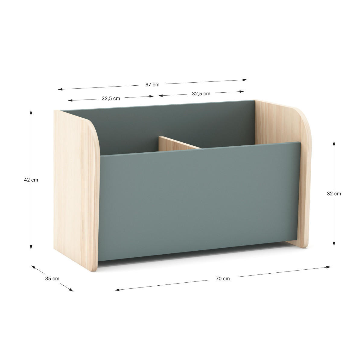 SPIELZEUGKISTE mit 2 offenen Nischen L70 cm 35/70/42 cm - Grün, Holzwerkstoff (35/70cm) - Calicosy