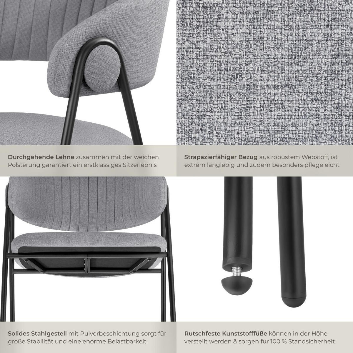 ARMLEHNSTUHL 6er Set Bedano 60 x 58 x 85 cm grau - Grau, Kunststoff (60/85/58cm) - tectake