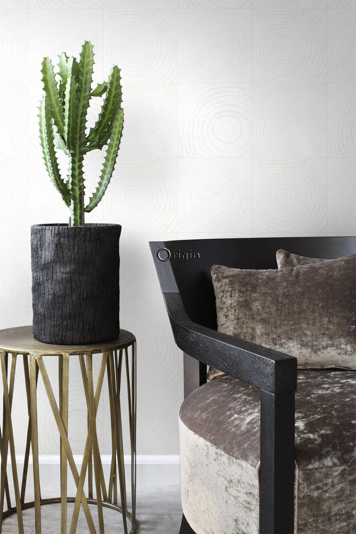 TAPETE Querschnitte von Baumstämmen 53 cm x 10.05 m - Weiß, Papier (53/1000cm) - Origin Wallcoverings