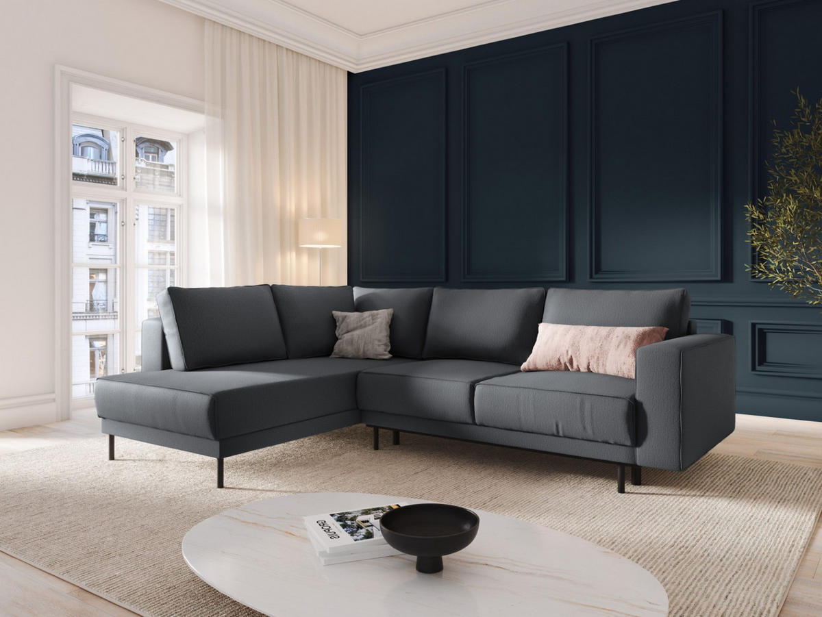 AUSKLAPPBARES-ECKSOFA links Caro aus strukturiertem Stoff dunkelgrau 5 Sitzplätze - Dunkelgrau, Textil (187/247cm) - Micadoni