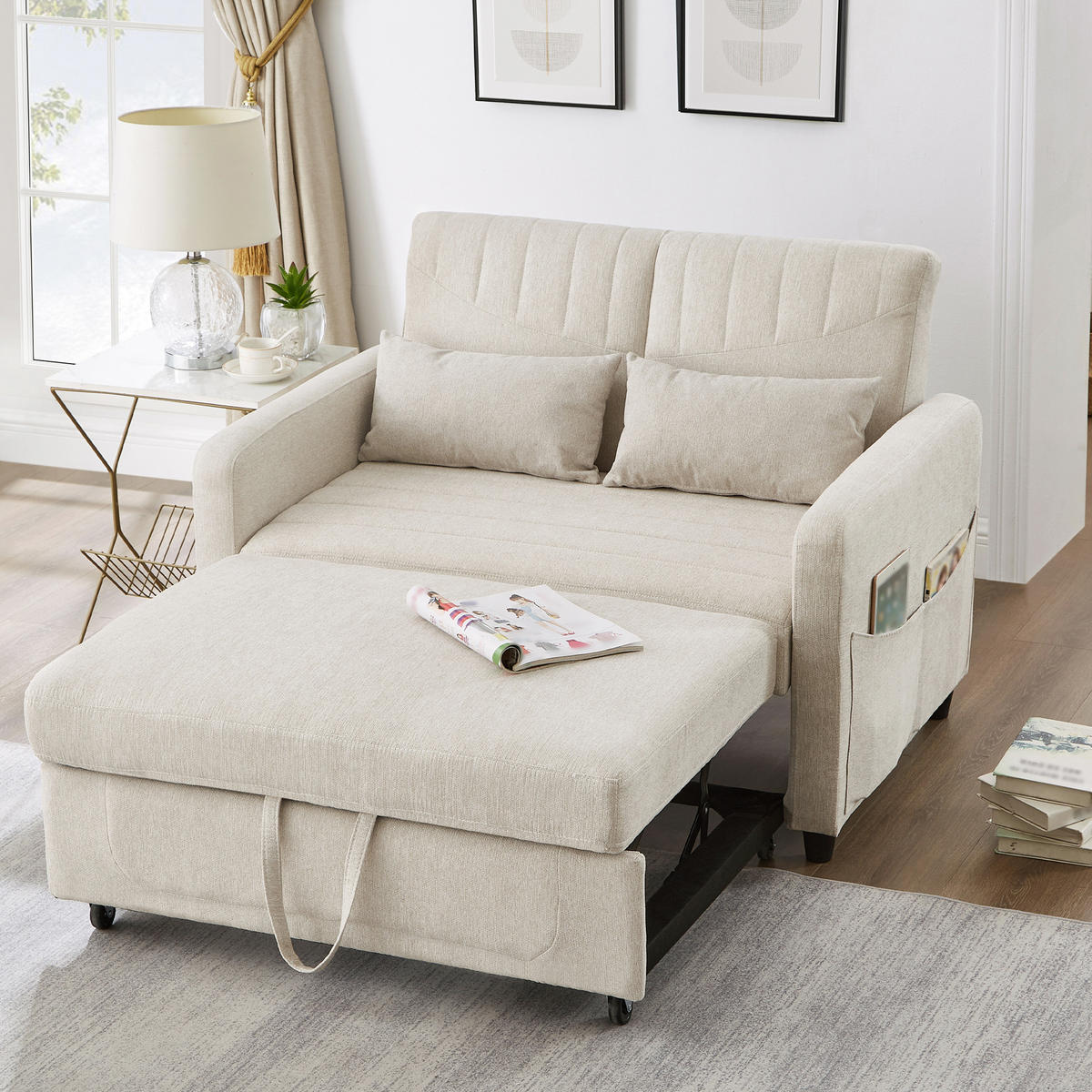 SCHLAFSOFA 114/77/82.5 cm Beige mit dreistufig verstellbare Rückenlehne und Schlaffunktion - Beige, Textil (114/82.5/77cm) - Oxeza