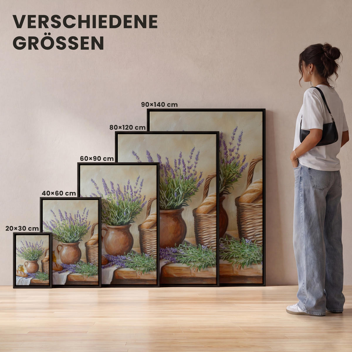 LEINWAND Bilder mit Rahmen - Lavendel - Brot - Stilleben - 100x150 - Flieder, Textil (100/150cm) - MuchoWow