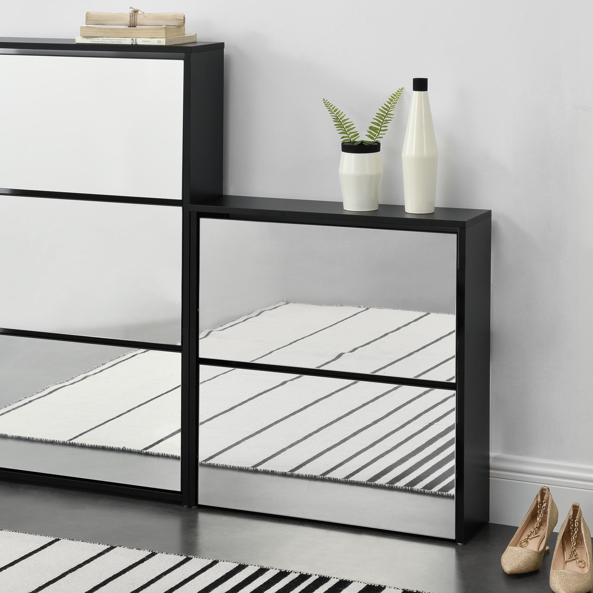 Thumbnail - [en.casa] Schuhkipper, Schwarz, Holzwerkstoff, 63x67x17 cm, Garderobe, Schuhaufbewahrung, Schuhkipper