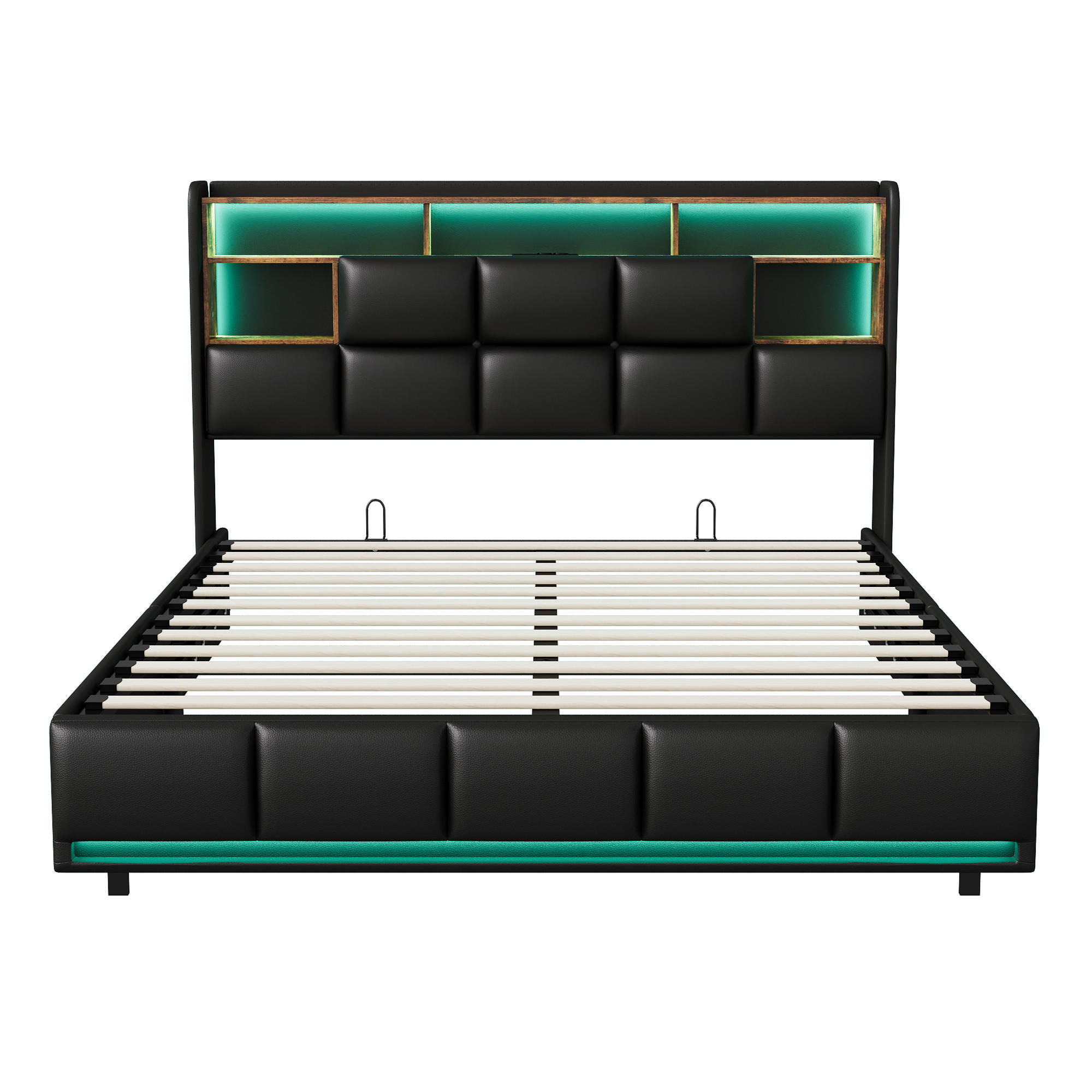 POLSTERBETT 160x200 cm LED Bettkasten USB PU Leder schwarz - Schwarz, Holz (160/200cm) - LEBENLANG