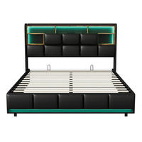 POLSTERBETT 160x200 cm LED Bettkasten USB PU Leder schwarz - Schwarz, Holz (160/200cm) - LEBENLANG