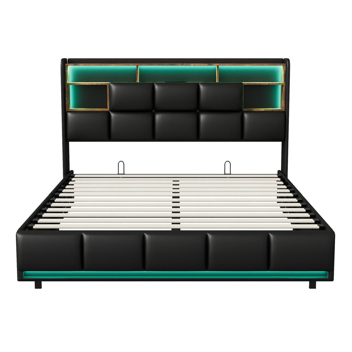 POLSTERBETT mit Stauraum 160x200 cm, USB, LED & Lattenrost, schwarz - Schwarz, Metall (160/200cm)