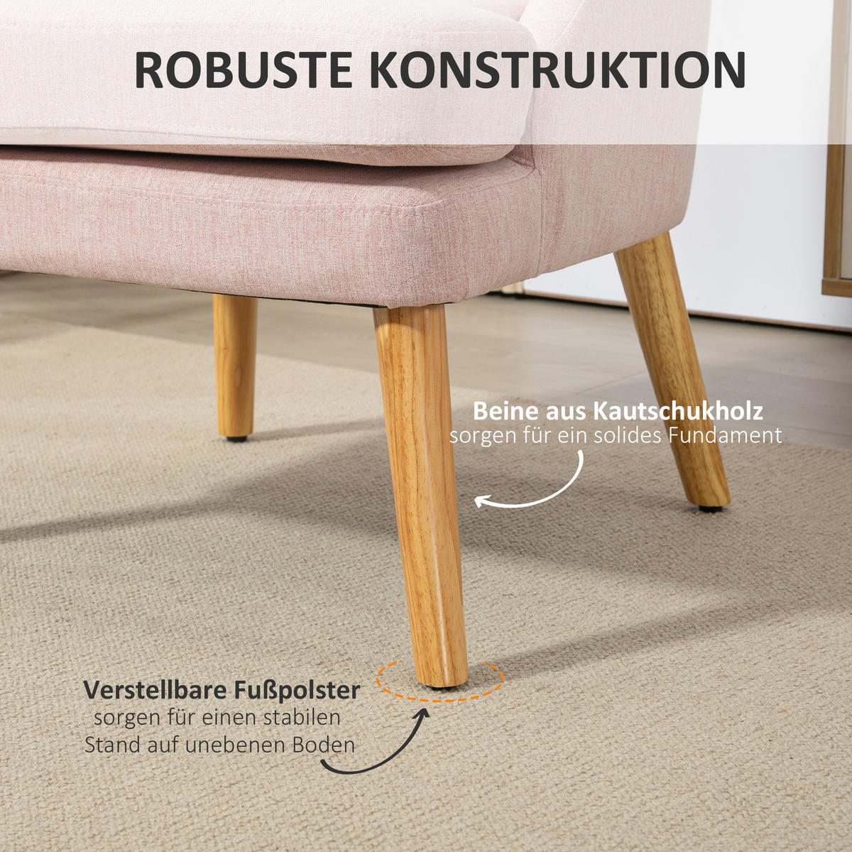 SESSEL Loungesessel mit Leinenoptik, Armlehne, Gepolstert Relaxsessel Rosa - Rosa, Textil (69/79.5/63cm) - HOMCOM