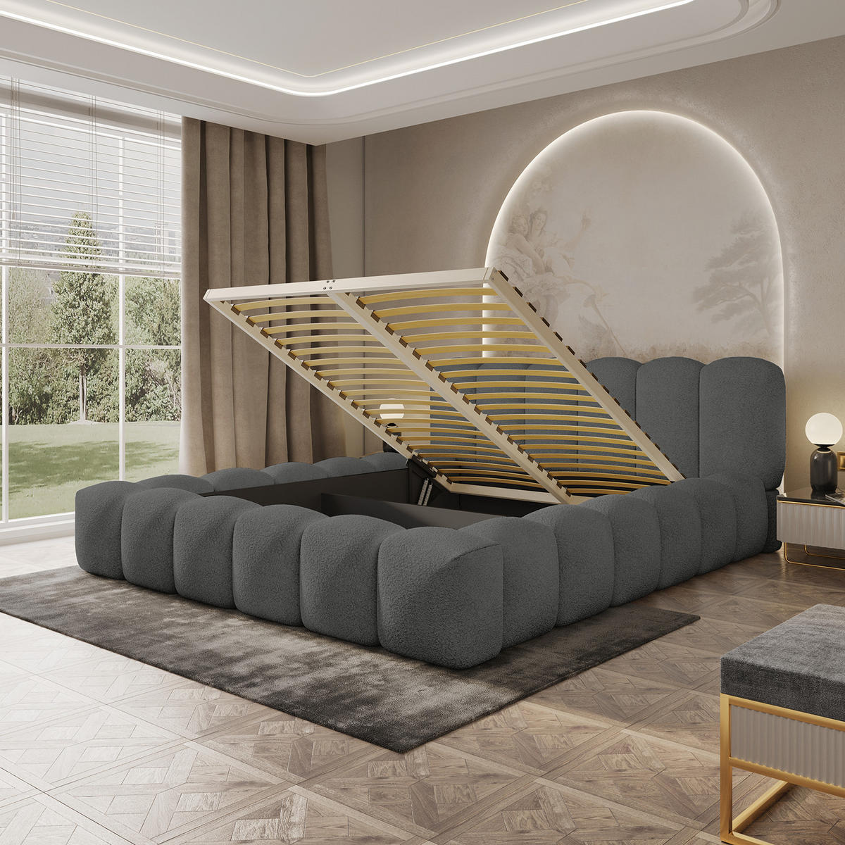 POLSTERBETT TRANI 200x200 cm, Anthrazit - Dunkelgrau, Textil (200/200cm) - Fedve