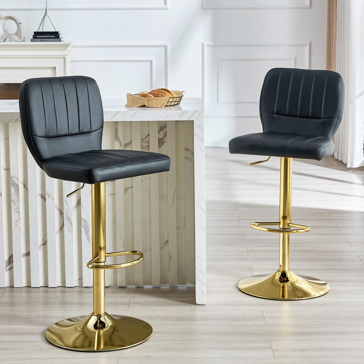 BARHOCKER höhenverstellbar 360° drehbar 52 x 45 x 93-114 cm Gold/Schwarz - Goldfarben, Metall (45/114/52cm) - Meubliv