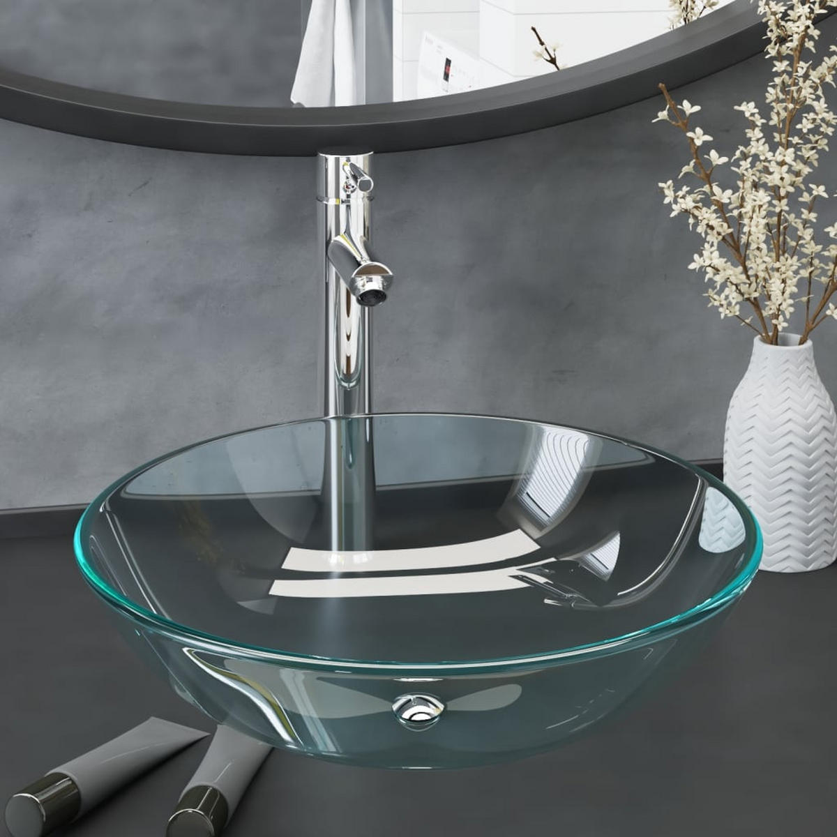 WASCHBECKEN mit Waschtischarmatur Lavigne 42/42/13 cm - Transparent, Keramik (42/13/42cm) - Nettlife