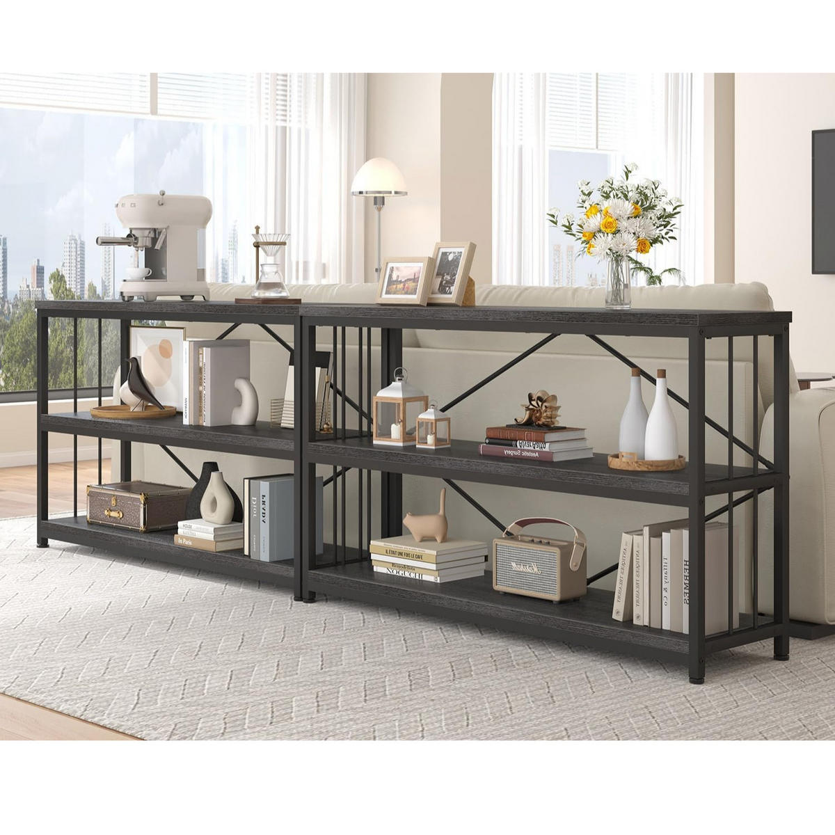 KONSOLENTISCH Metall Holz Industrial Design 160 x 34 x 74 cm - Dunkelgrau, Holzwerkstoff/Metall (160/74/34cm) - Quality Elegance