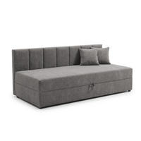 TAGESBETT Lenny mit Rückenlehne und großem Bettkasten aus Grau Chenille-Stoff - Schwarz/Grau, Holz/Kunststoff (90/200cm) - S-Style Möbel