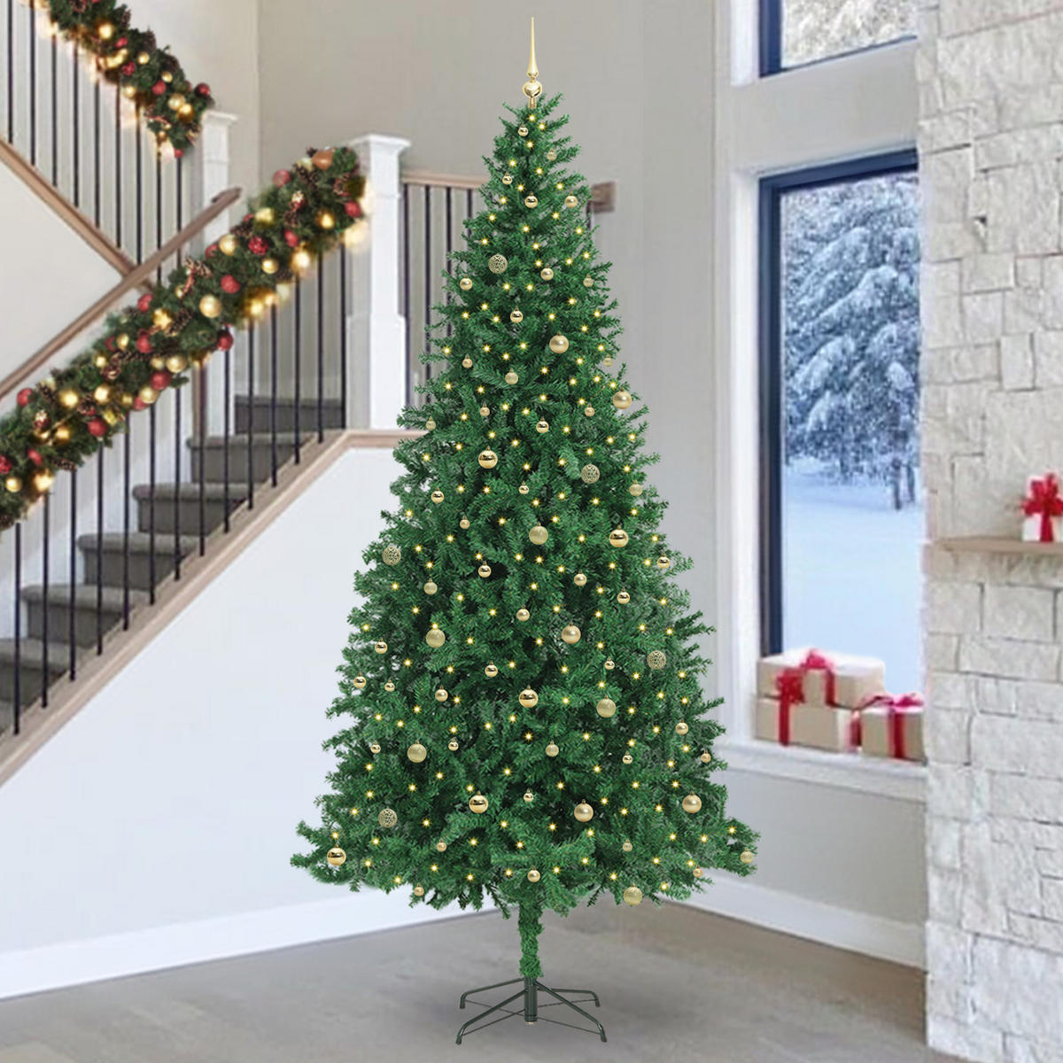 WEIHNACHTSBAUM Künstlicher 155/155/300 cm Grün PVC - Goldfarben/Grün, Kunststoff (300cm) - vidaXL