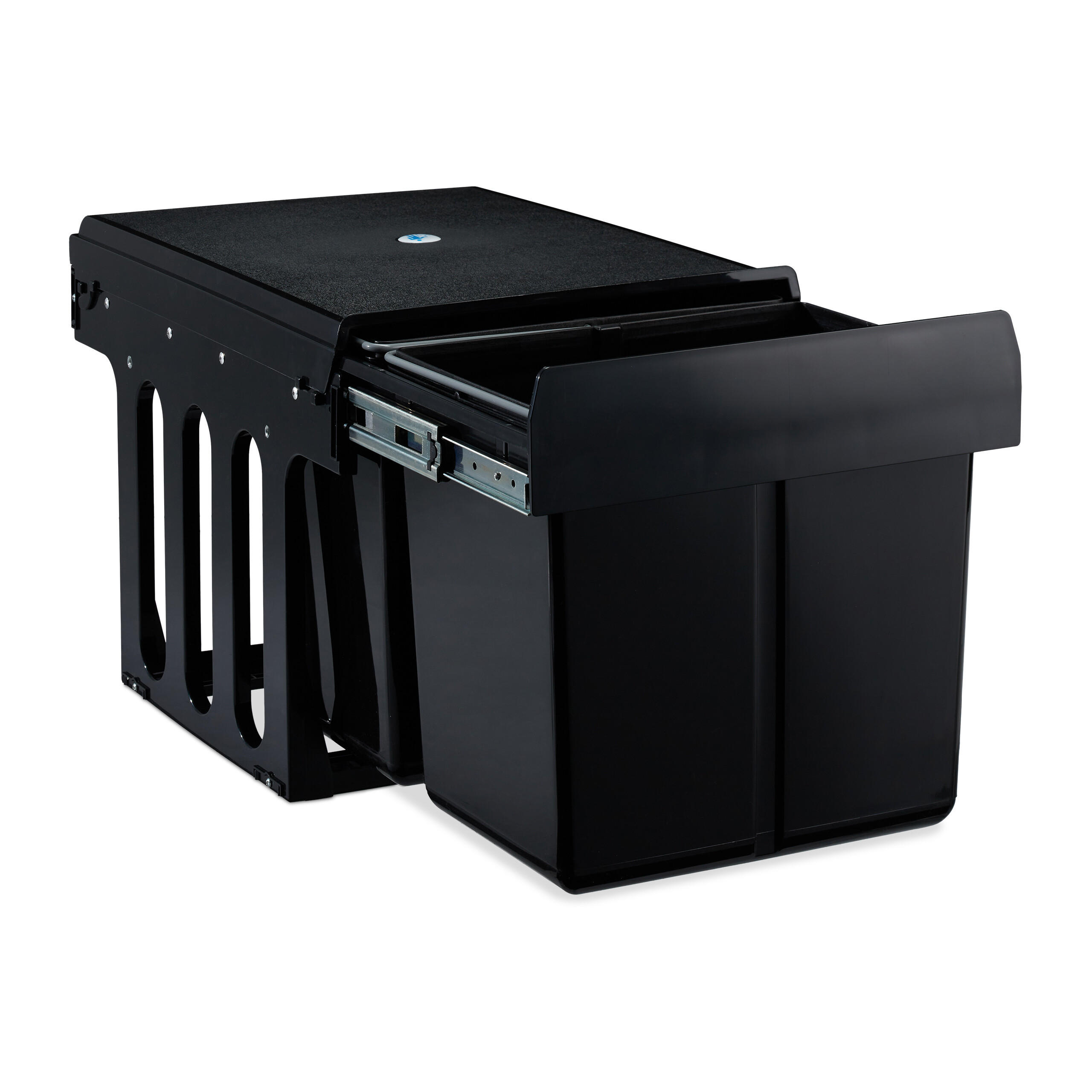 EINBAUMÜLLEIMER 2x15 L - Schwarz, Kunststoff/Metall (34.3/35.1/48cm) - Relaxdays