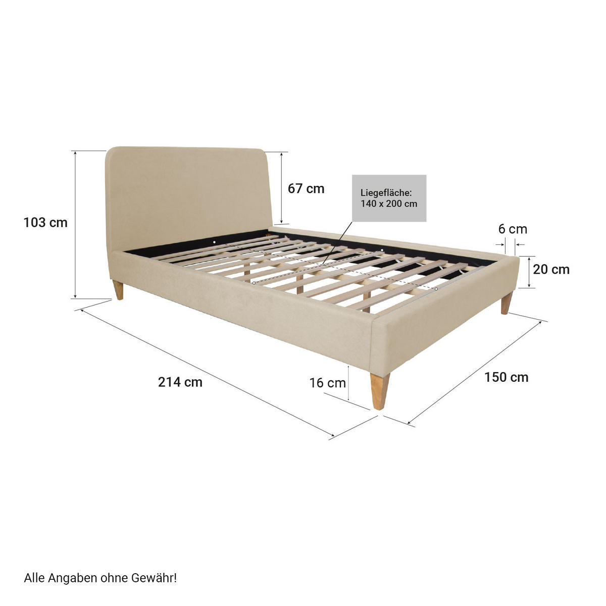 POLSTERBETT mit Lattenrost 140/200 cm in Beige - Beige, Textil (140/200cm) - Homestyle4u