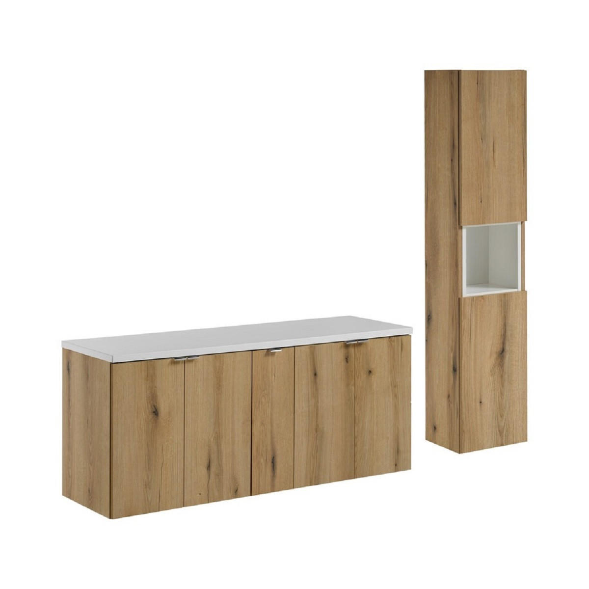 Milaros Markt Badmöbel-Set Eiche Wotan, Weiß 140x57x40 cm
