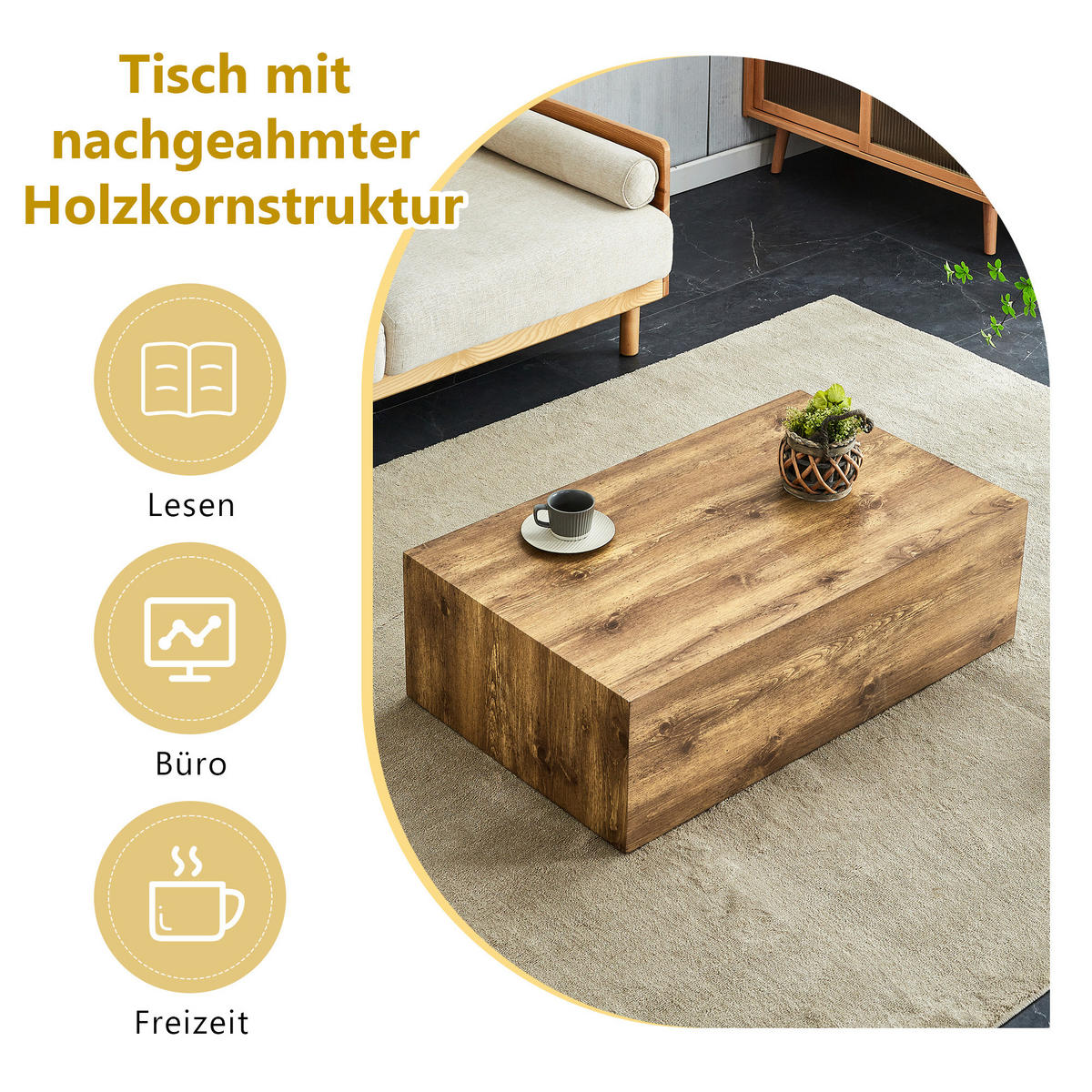 COUCHTISCH Holz 90/50/30 cm - Naturfarben, Holzwerkstoff (50/90/30cm) - PANGIVO