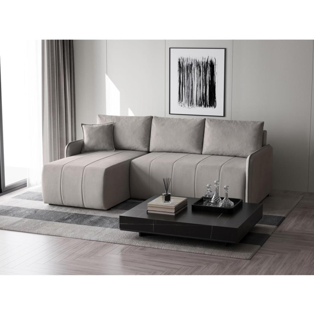 ECKSCHLAFSOFA Capri beige - Beige/Schwarz, Kunststoff/Textil (223/156cm) - Beautysofa