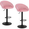 BARHOCKER 2er Set mit Rückenlehne, Samt, Rosa - Schwarz/Rosa, Textil/Metall (53/83/45cm) - Woltu