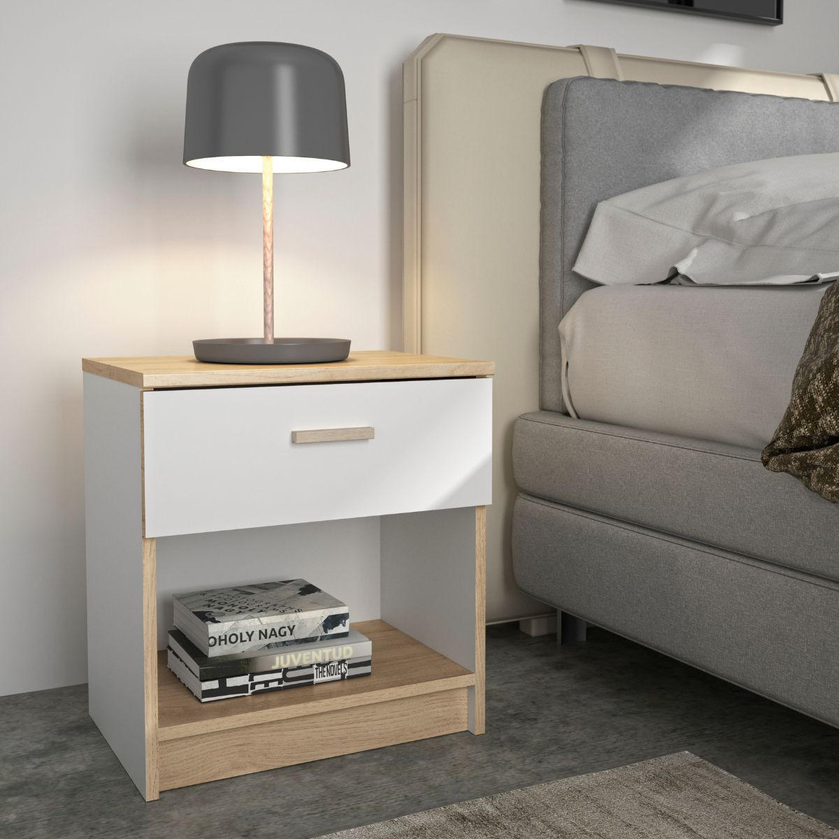 NACHTTISCH 1 Schublade H52 cm Tulle - Weiß, Holzwerkstoff (35/52/48cm) - Calicosy