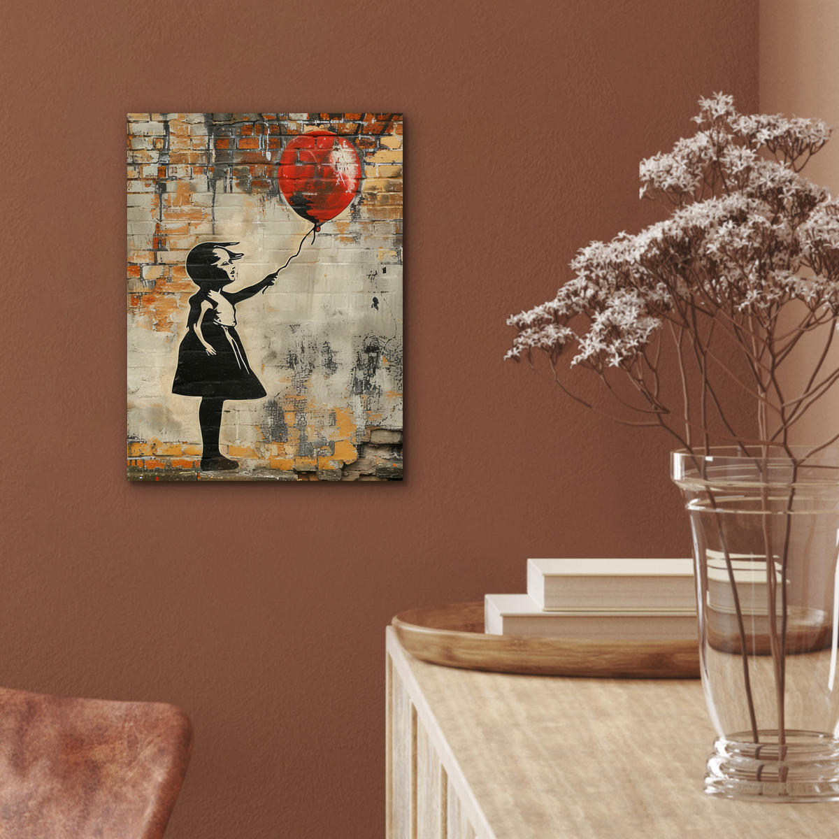 KOVOVÝ OBRAZ Graffiti - Banksy - Dievča - Street art 30x40 cm - piesková, kov (30/40cm) - MuchoWow