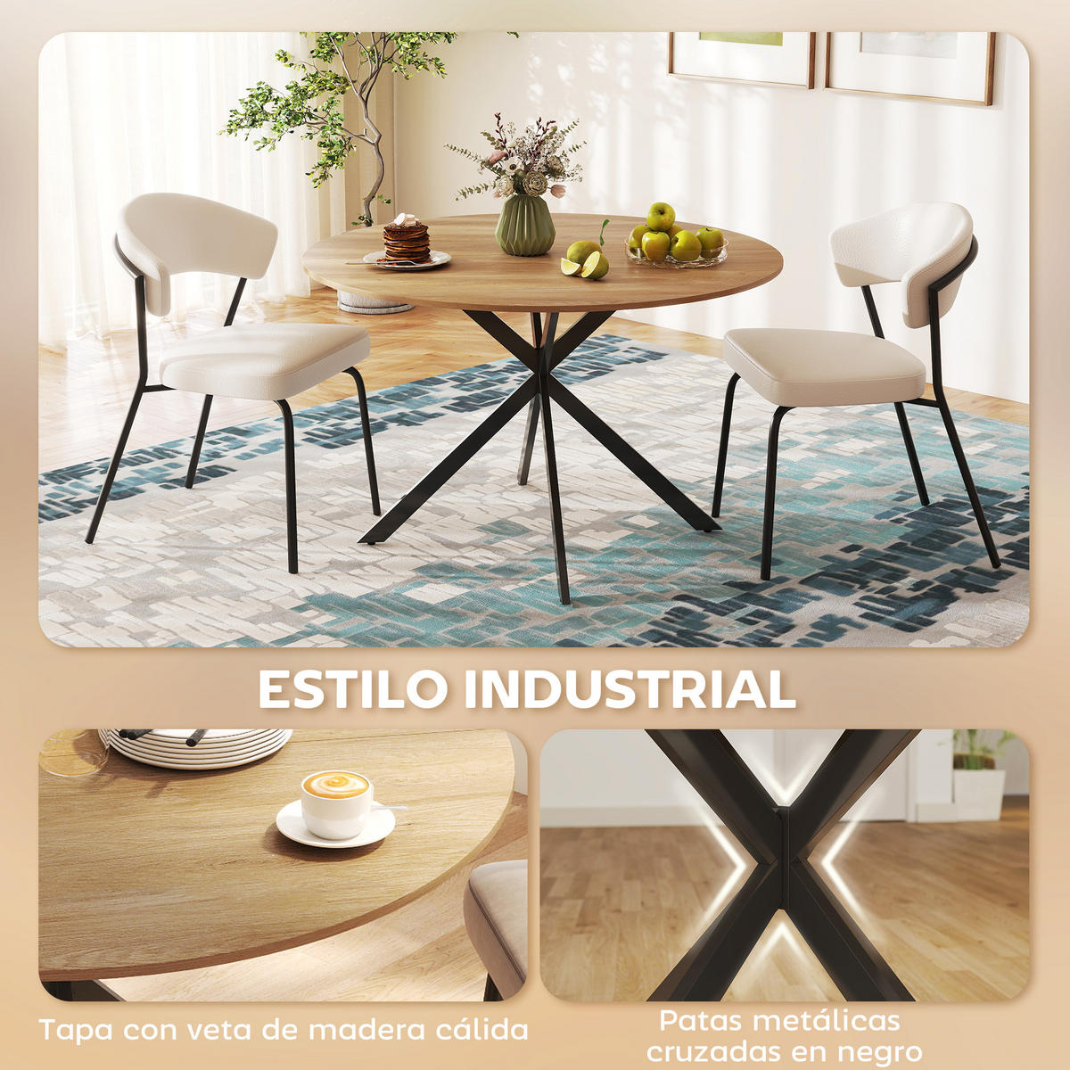 ESSTISCH Eiche 1 Stück - Beige, Kunststoff (120/120/75cm) - GiPP